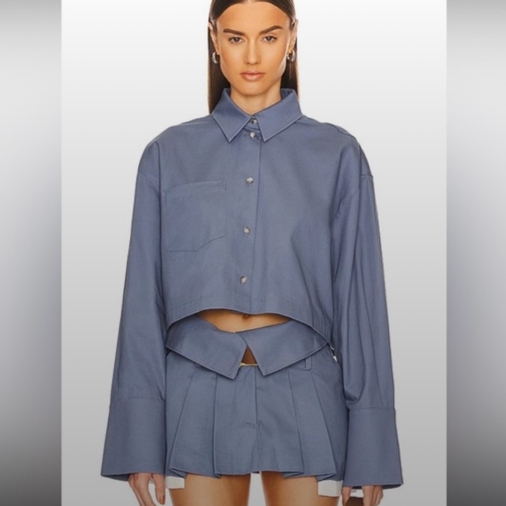 HELSA Cropped Chino Button Down Shirt NWT